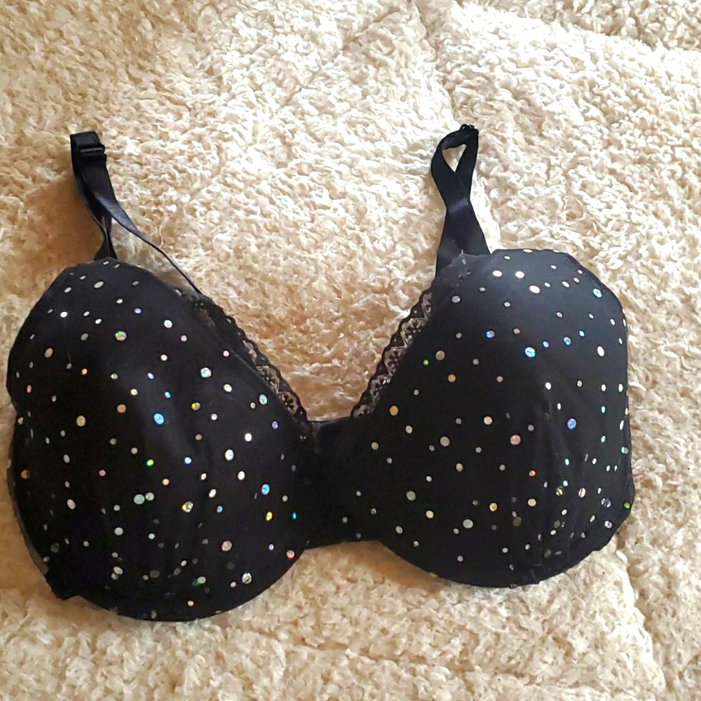 EUC Holographic sequin blingy black bra